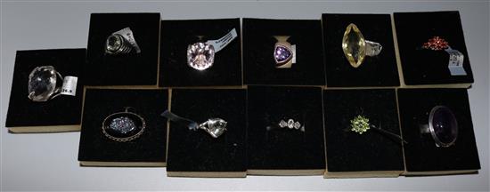 11 x silver and gem set dress rings